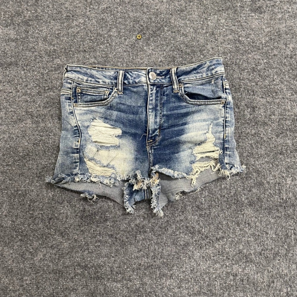 American Eagle Denim Shorts Womens Size 8 Blue Viscose Blend Distressed Frayed